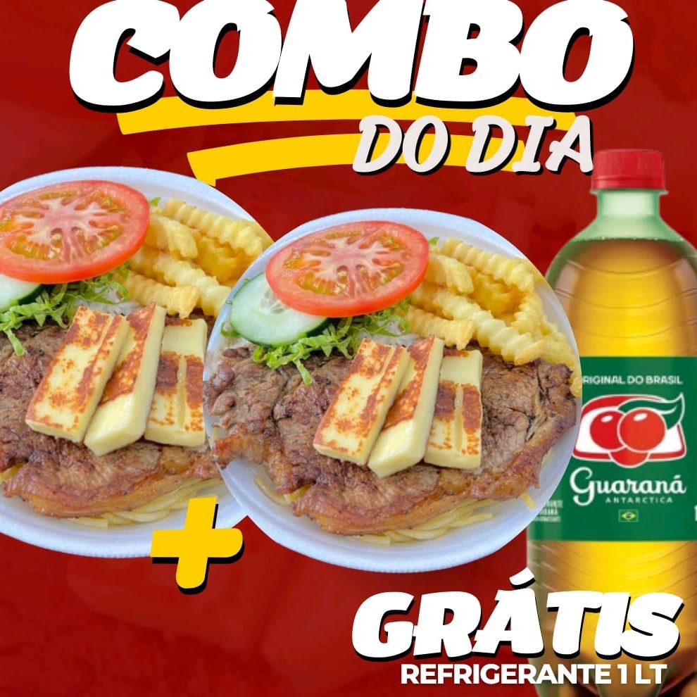 2 deliciosas Marnitas de Contra file com queijo qualho feijão, arroz ,Macarrão e Batata Frita   Grátis Refrigerante  de 1 Lt