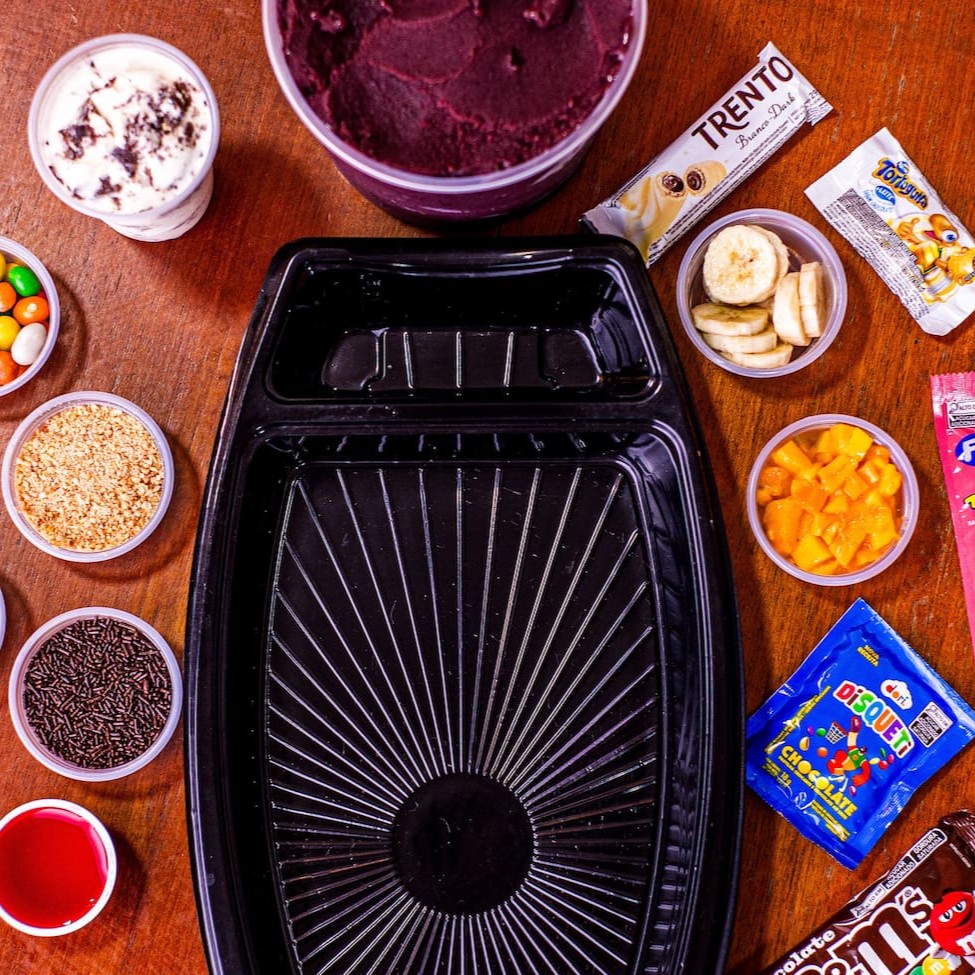 Peça e monte sua barca grande em casa mesmo, todos os itens irão separados, com 1,5 litro de açaí e todos os itens selecionados por você.