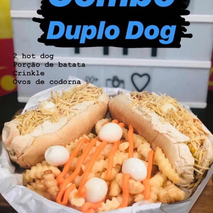 2 cachorro quente  porção de batata frita ovos de codorna