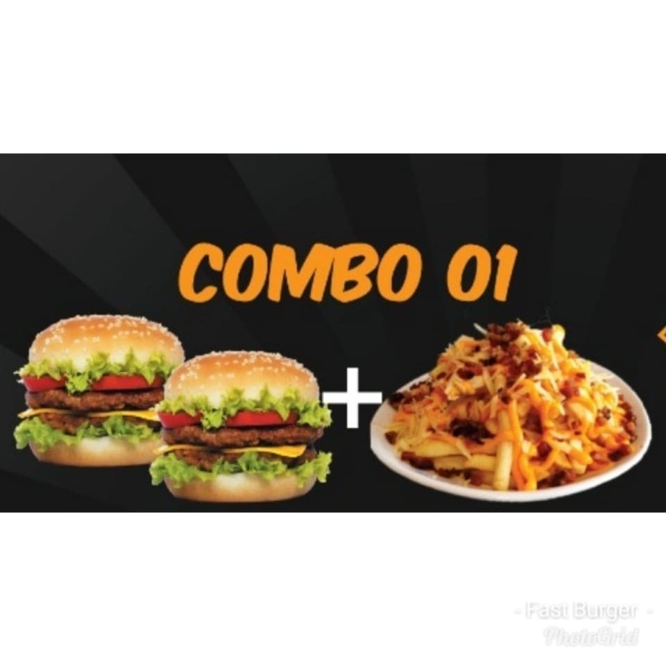 2 Duplo Burger Hamburguer:Pão, 2 carnes, queijo, alface americana, tomate, cebola roxa,batata palha e molho especial da casa.  Batata Turbinada M - Cheddar e Bacon  Refrigerante:sukita uva ou laranja,Kuat.  Saches de Molhos grátis (kettchup e maionese da casa)