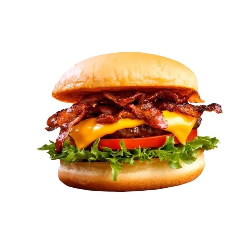 Carne, queijo cheddar, Bacon molho e salada