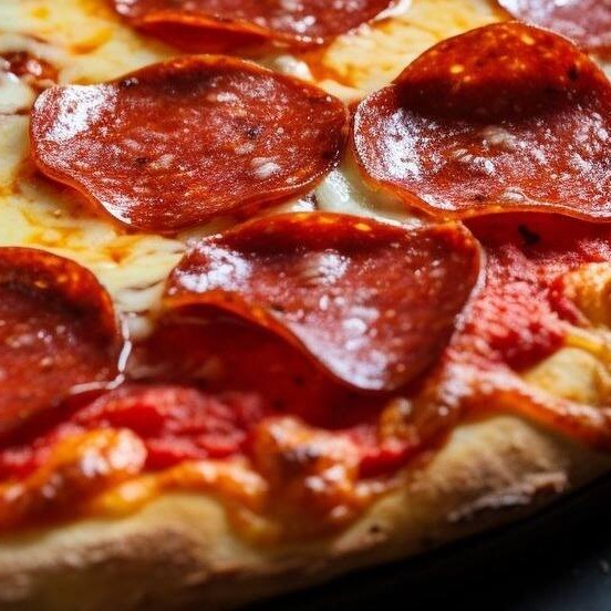 Muçarela, salame especial, e oregano.