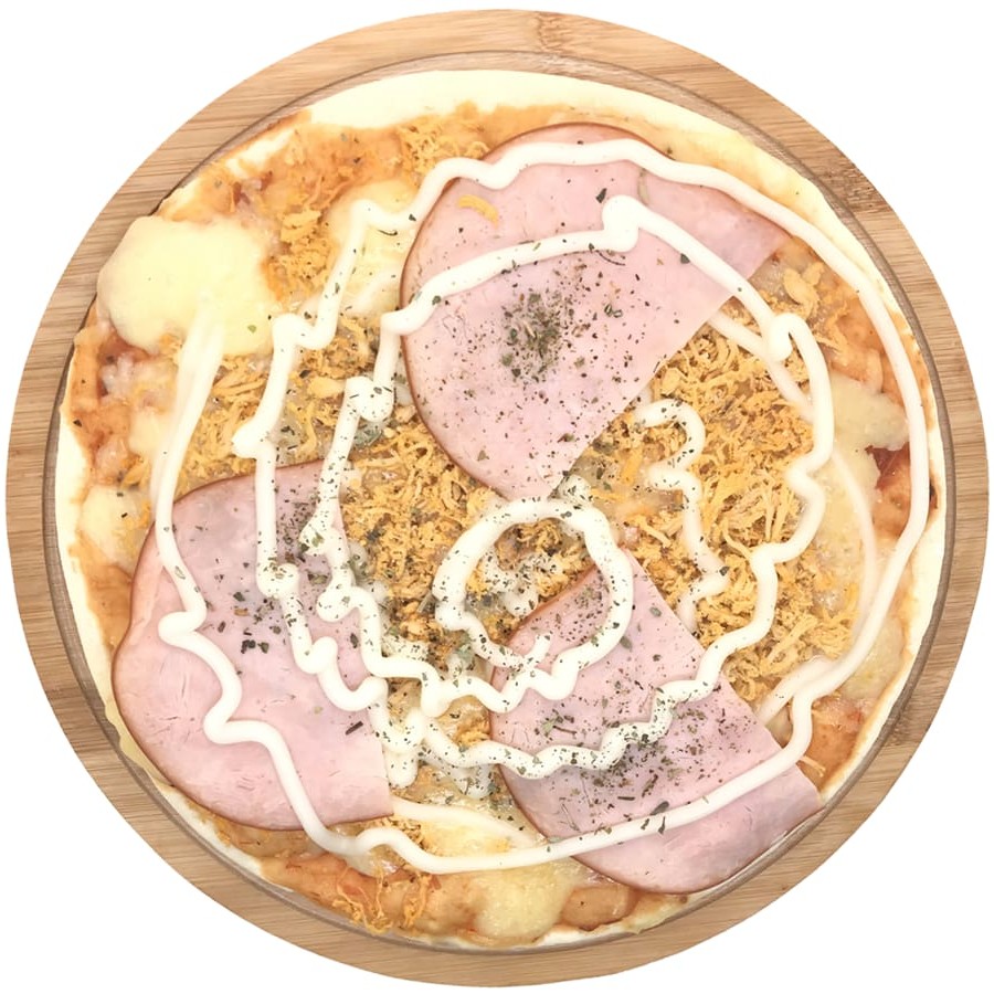 Mussarela, molho de tomate, lombo canadense, frango, Catupiry e orégano.