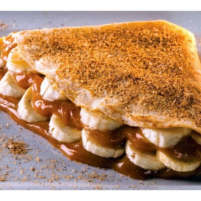 Este Item Não Pode Ser Alterado. Massa de ótima qualidade recheada com banana fatiada, açúcar com canela e doce de leite.