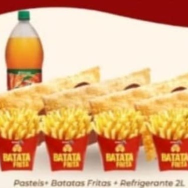 4 Pasteis 25cm, 4 batata 200g, 1 refrigerante 2litros