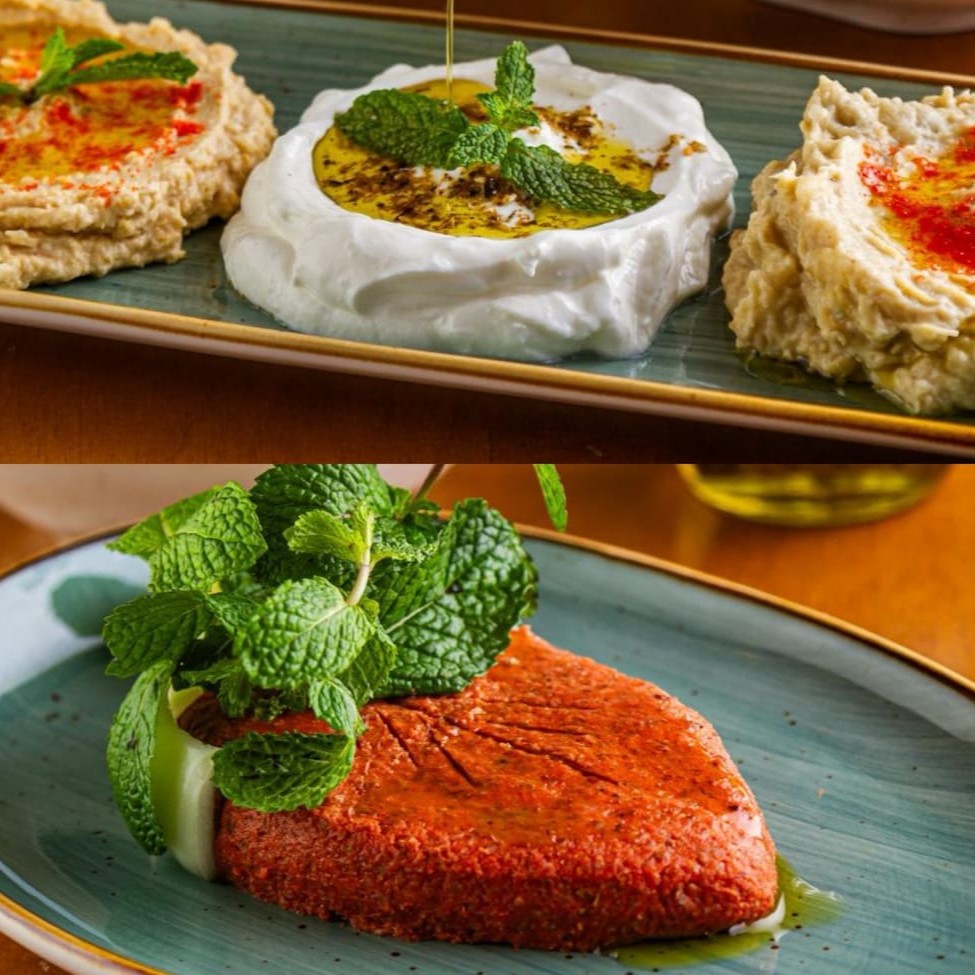 Escolha 3 pastas entre Hommus Tahine, Babaganuj, Coalhada Seca e Pasta de Alho(escolha da forma que quiser). Vai acompanhado de 150 gramas do nosso delicioso Kibe Cru.