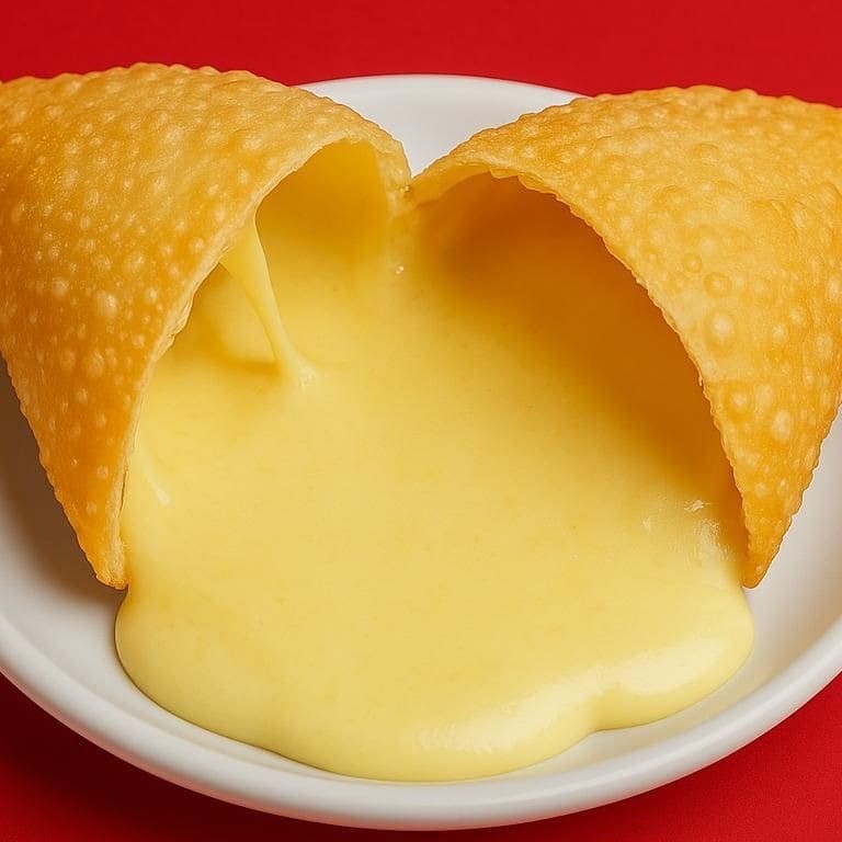 Pastel de 24cm com generoso recheio de queijo.