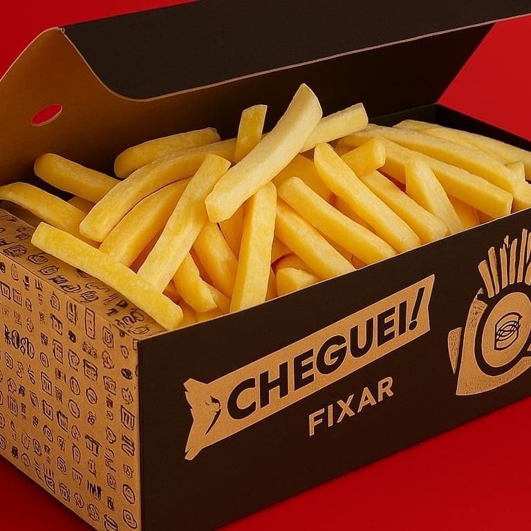 Porção de 250g de batata frita crocante.