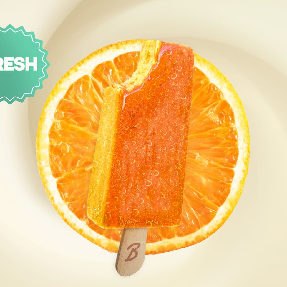 Totalmente natural, sem adição de gordura, a verdadeira fruta no palito!  Paleta de tangerina Porção de 115g (1 unidade). A base de água (não contém leite, não contém lactose). Alérgicos: Por ser uma linha de produção compartilhada, contém glúten.