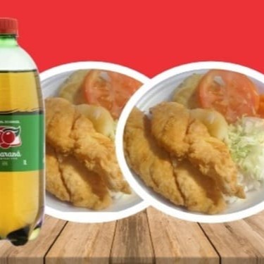 (02 Quentinha) Arroz fresquinho, Feijão delicioso, Peixe Frito, Farofa, Acompanhamentos + Guaraná Antarctica 1l.