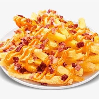 500g batata, queijo mussarela, calabresa, bacon, cheddar, queijo parmesão e oregano. Acompanha molho verde e sachê de ketchup