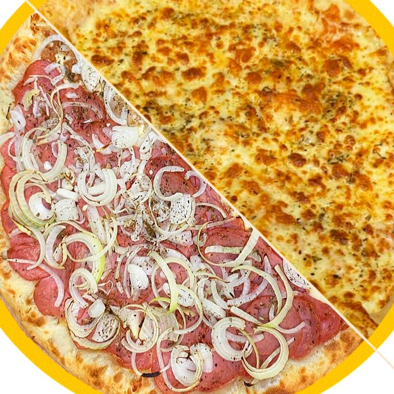 Pizza 40cm 1/2 Calabresa 1/2 Muçarela, uma verdadeira obra-prima culinária. Esta delícia é preparada com uma massa artesanal leve e irresistivelmente saborosa, que harmoniza perfeitamente com os ingredientes de alta qualidade que utilizamos. A metade Calabresa traz o sabor robusto e apetitoso do embutido, enquanto a metade Mussarela surpreende com seu queijo derretido e cremoso. Uma combinação perfeita que irá satisfazer os paladares mais exigentes!