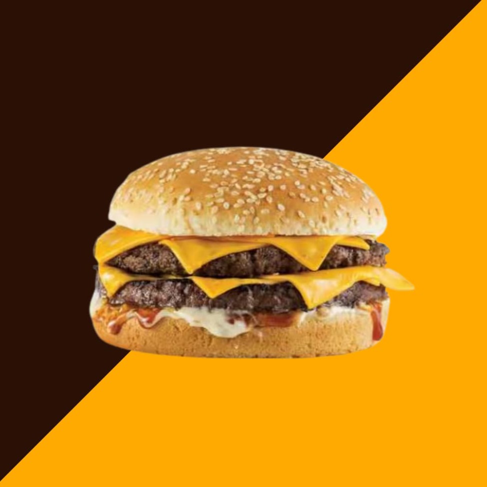 Pão, 2 carnes de picanha 120g, queijo, presunto, cheddar, calabresa, bacon, maionese de alho, barbecue, 4 aneis de cebola, requeijão e batata palha