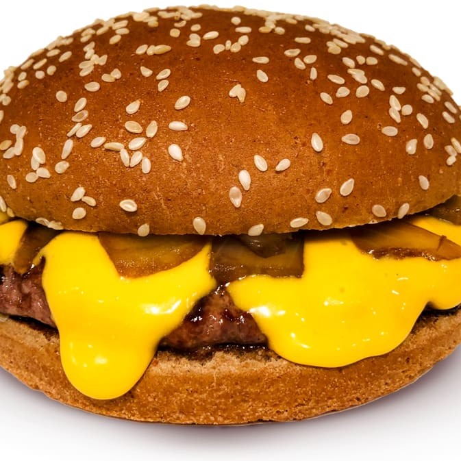 Pão, 1 carne, Cheedar, bacon e cebola.