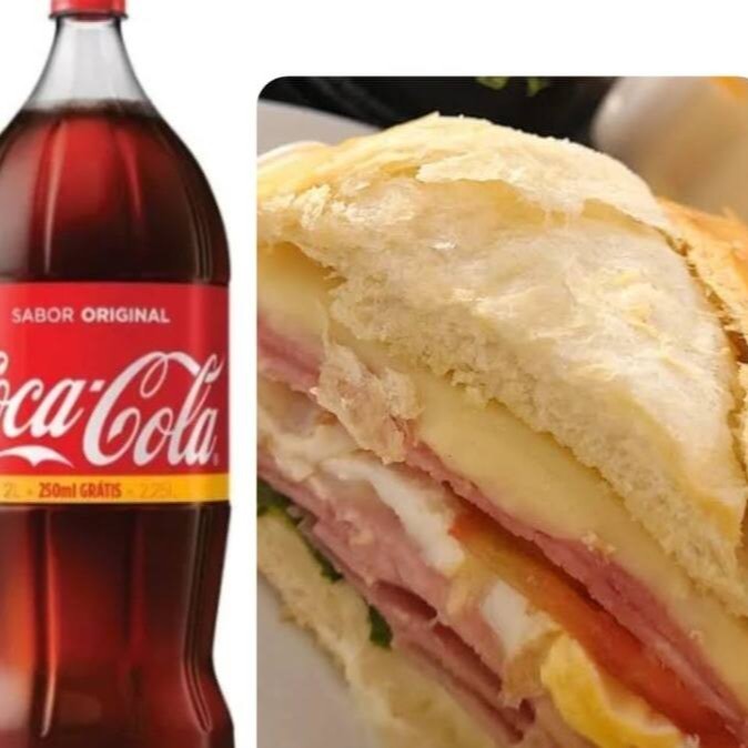 Pão Francés  Presunto, Queijo . Coca Gelada