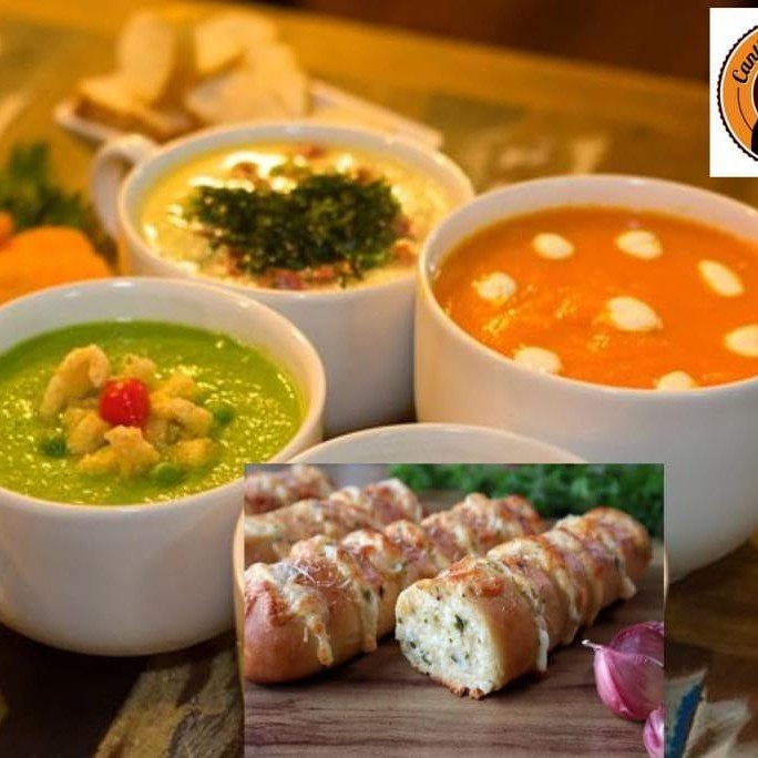 “Aqui no Cantinho da Vovó, toda sopa vem com torradas quentinhas feitas na hora, de presente pra você Sem custo. Só carinho mesmo.”