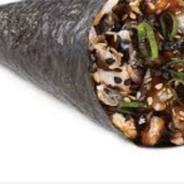 Alga arroz pele de salmom grelhado cebolinha