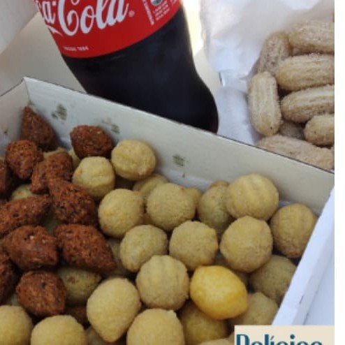 20 Churros+ Coca Geladinha + os Melhores Salgados, Só Aqui!! Tem como Não querer um Combo desses? Ideal para família Completíssimo, acompanhado do melhor Refri do Mundooo E 20 mini churros de Doce de Leite. *Atenção Mini salgados 10g Altamente Saborosos*