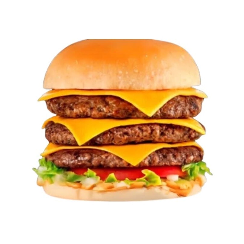 3 carnes, 3 queijos cheddar, molho e salada