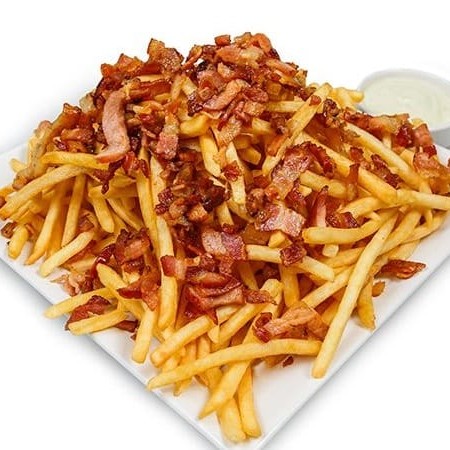 700 gr de batata frita corte fino, bacon, calabresa. molhos: ketchup e billy jack