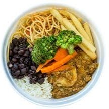 Quentinha com arroz, feijão, macarrão, farofa, filé de peito de frango grelhado, alface e tomate.  Esta montagem é fixa. Não permite alteração.