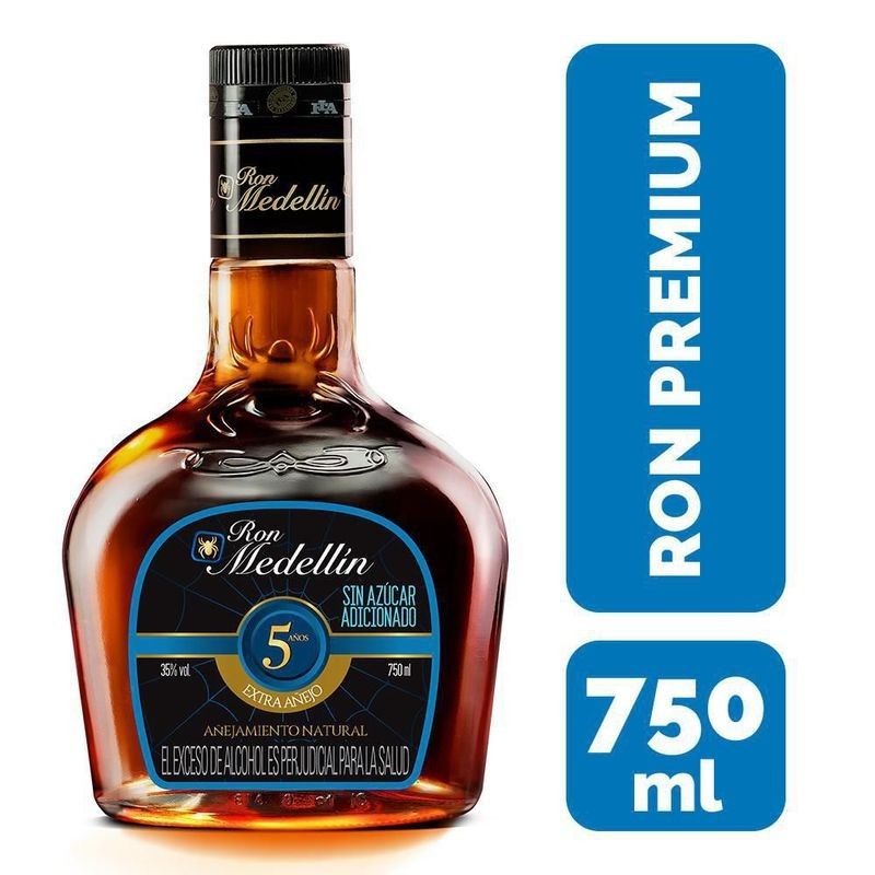 RON MEDELLIN 5 AÑOS SIN AZUCAR BOTELLA *750ML