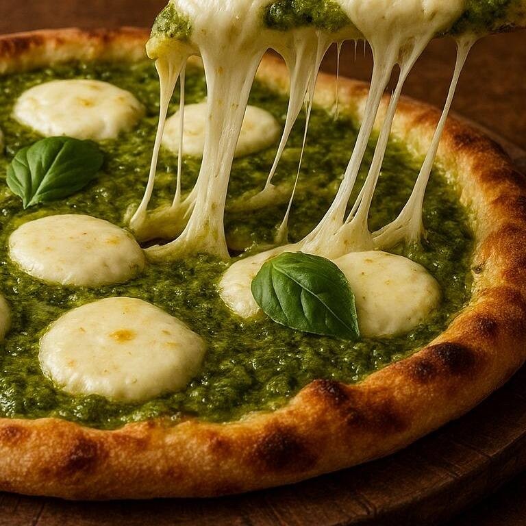 Molho de tomate, molho pesto e Muçarela de Búfala.