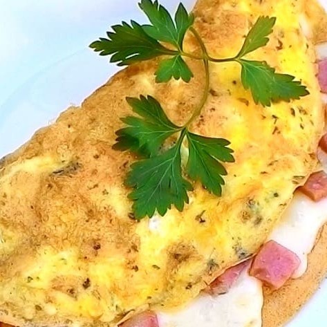 Feito com 3 ovos, queijo prato e presunto