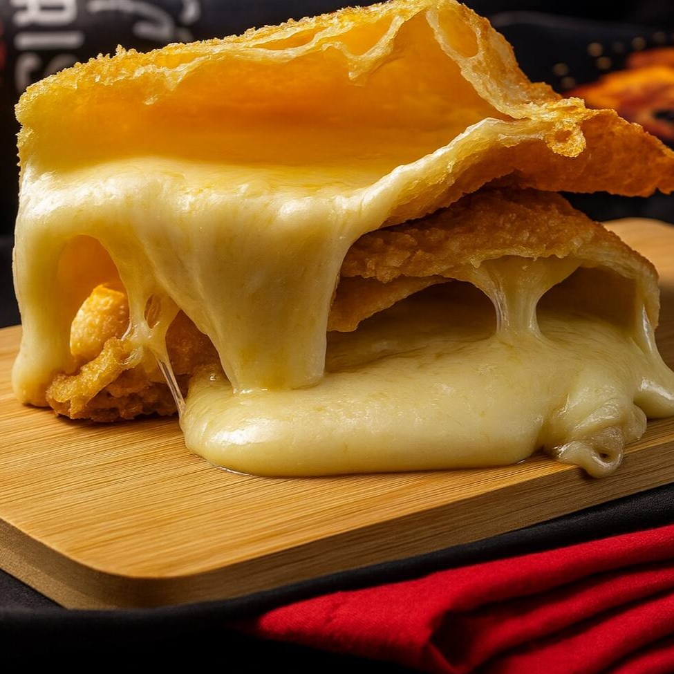 Pastel exclusivo para os amantes de queijo!  Bastante Queijo derretido dentro de uma massa sequinha e crocante.  Pastel com aproximadamente 19cm.