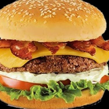 Pão, carne, cheddar fatiado, bacon, ovo, alface, cebola caramelizada e maionese a sua escolha