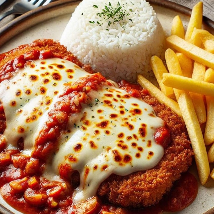 Filé de carne à parmegiana, acompanhado de arroz e fritas ou purê de batata, uma delícia italiana   Comida Italiana, Restaurante Italiano, Massas Artesanais, Culinária Italiana, Massas Frescas, Penne, Espaguete, Gnocchi, Risoto De Salmão, Polenta Italiana, Frango Parmegiana, Salmão Grelhado, Bruschetta Italiana, Batata Frita Crocante, Coca Cola, Guaraná Antártica, Entrega Gratis, Delivery De Massas.