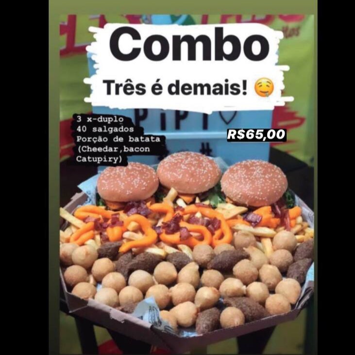 3 x-duplo 40 salgadinhos Porção de batata  Cheedar, bacon e Catupiry)