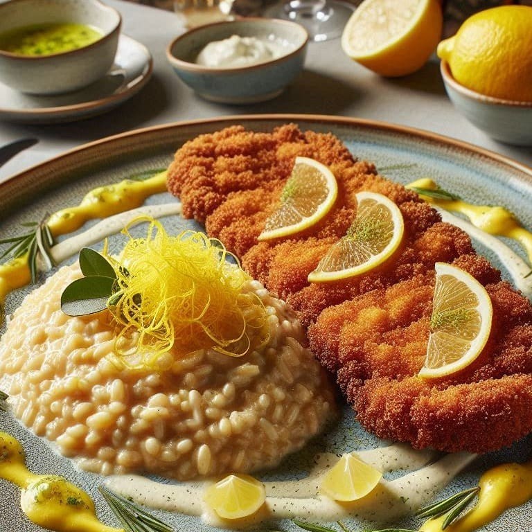 Filé à milanesa, crocante por fora e macio por dentro, acompanhado risoto de limao.   Comida Italiana, Restaurante Italiano, Massas Artesanais, Culinária Italiana, Massas Frescas, Penne, Espaguete, Gnocchi, Risoto De Salmão, Polenta Italiana, Frango Parmegiana, Salmão Grelhado, Bruschetta Italiana, Batata Frita Crocante, Coca Cola, Guaraná Antártica, Entrega Gratis, Delivery De Massas.