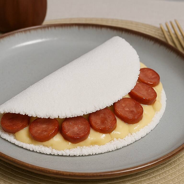 Tapioca de Linguiça Mineira, Muçarela e Orégano