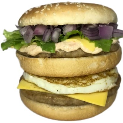 Pão duplo, 2 carnes, 2 queijos prato, 1 ovo, molho especial, alface e cebola.