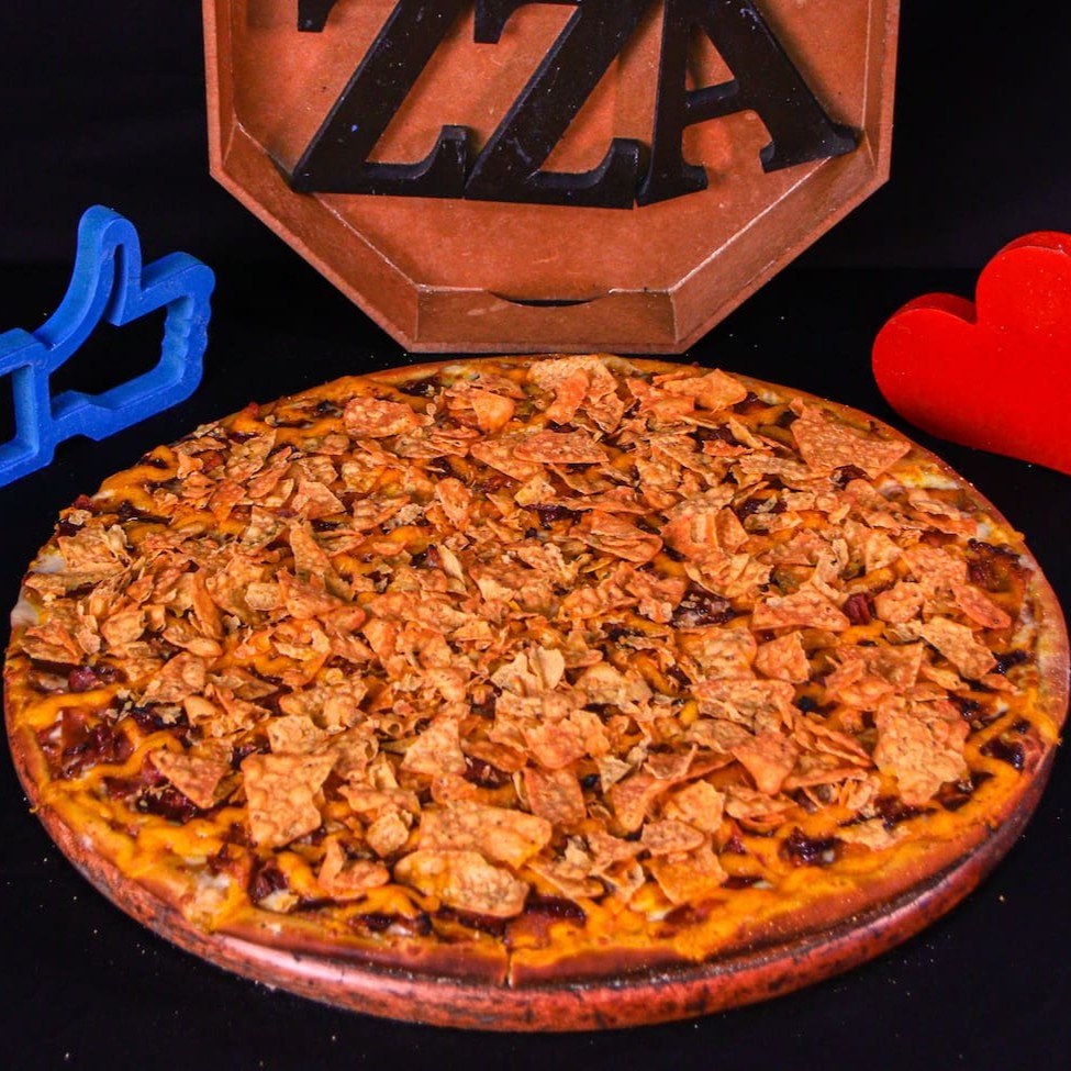 Molho da casa, mussarela, Cheddar Original, Bacon, Barbecue, Doritos