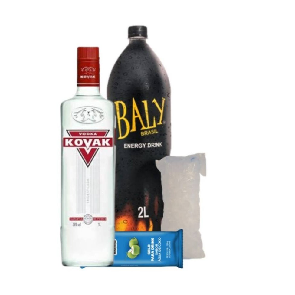 3 gelos saborizados + Energético + Grátis Saco de gelo em cubos 2kg