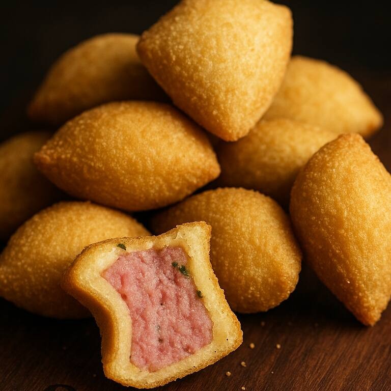 Delicie-se com 10 Travesseirinhos de presunto com queijo, super saborosas, exuberantemente recheadas, fritas na hora para garantir a crocância irresistível, preparadas sempre com produtos de alta qualidade. Sua entrega é rápida, garantindo que os salgados cheguem quentinhos em sua casa. Oferecemos os melhores e mais econômicos salgadinhos fritos da região. A satisfação de nossos clientes é sempre nosso principal objetivo.