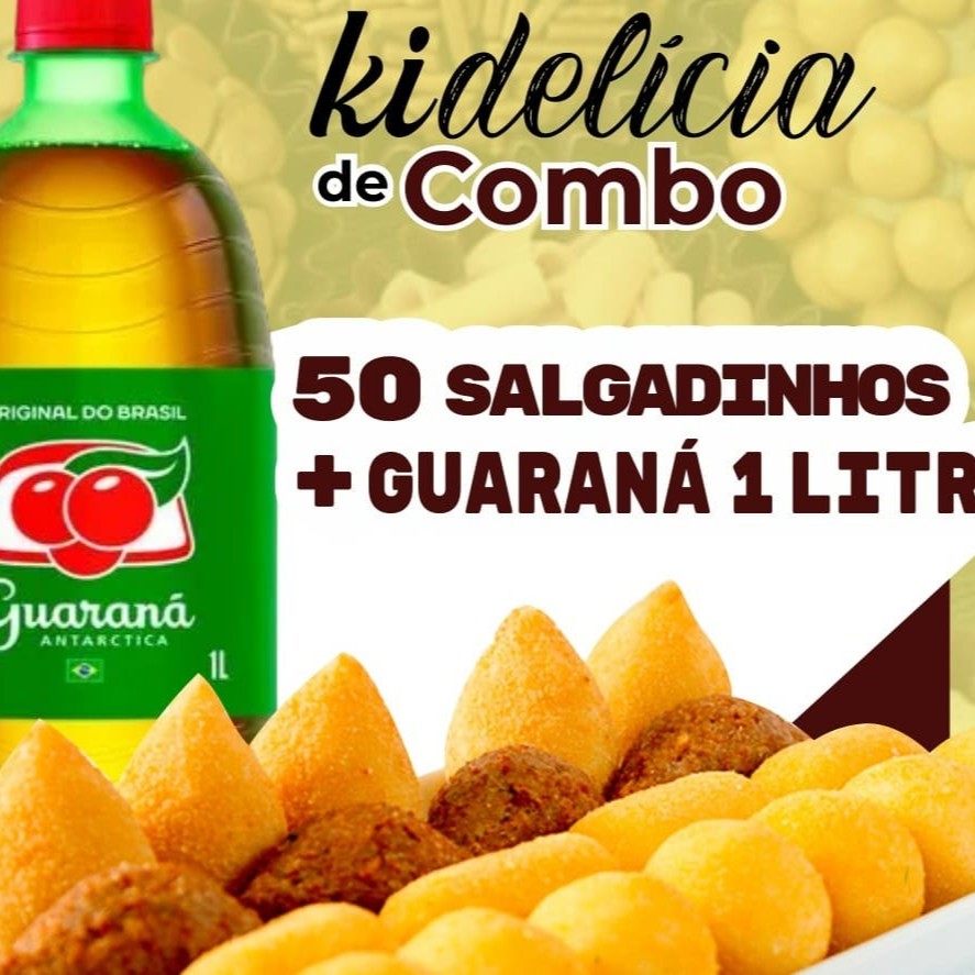 50 salgadinhos tamanho festa + 1 Guaraná  Antarctica de 1 Lt