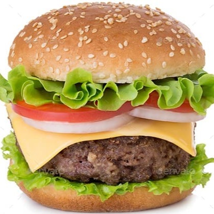 Pão, carne, queijo, salada e batata