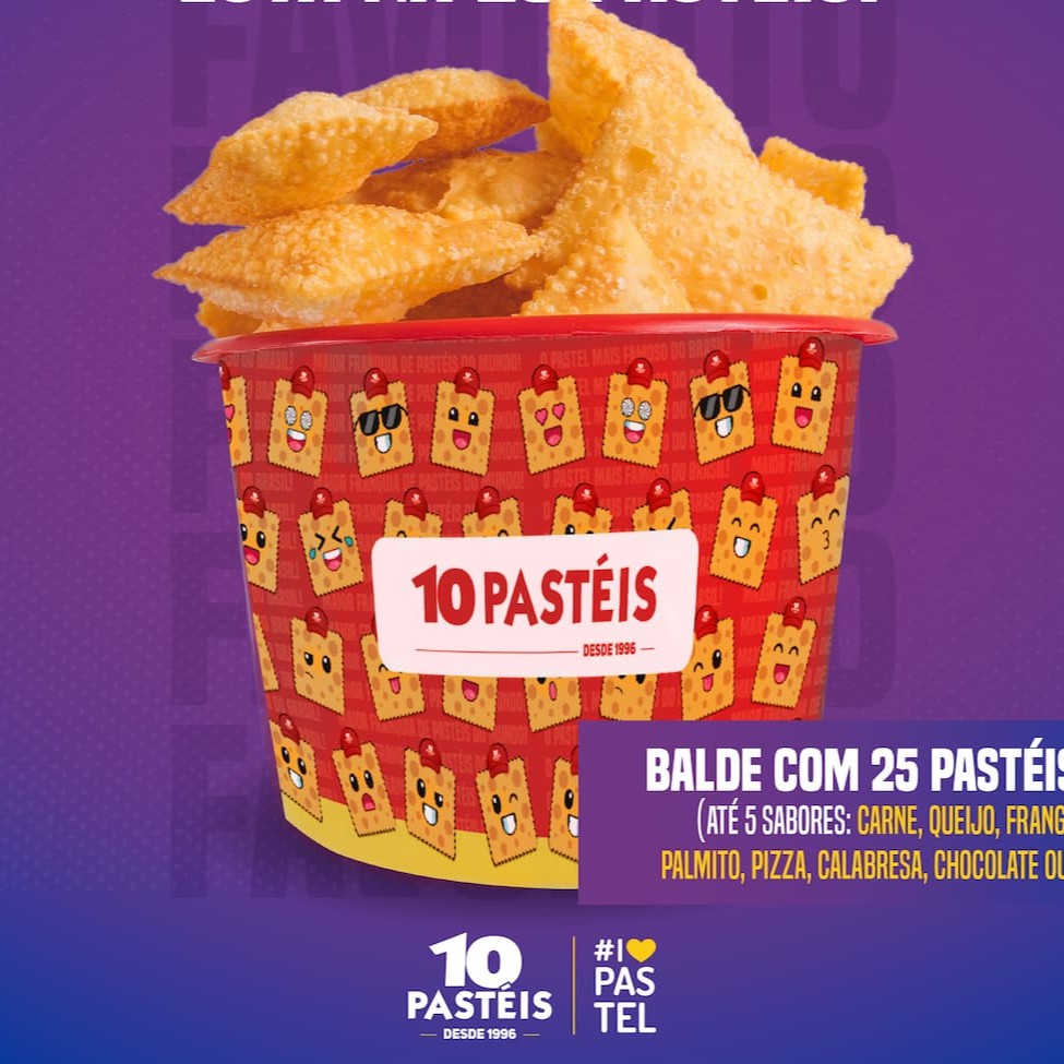 Balde de Pastéis Jr (6,5x5 Cm) 25 und (até 5 sabores-carne, queijo, frango mineiro, palmito, pizza, calabresa, chocolate ou banana, os pastéis doces vão separados)