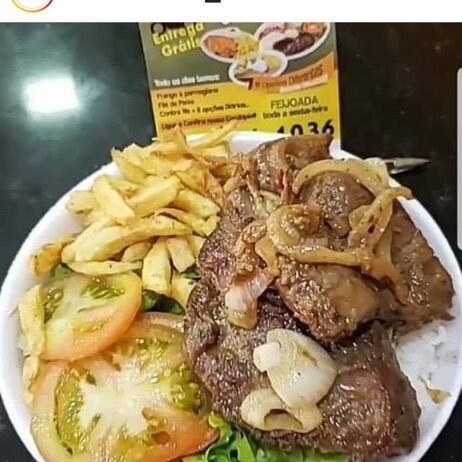 1 pedaço contra filé Arroz feijão Macarrao e farofa