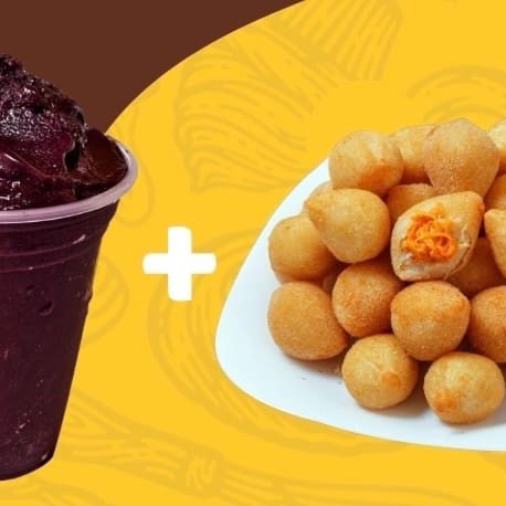 Açaí batido com banana de 300ml com 10 unidades de mini coxinha de frango.
