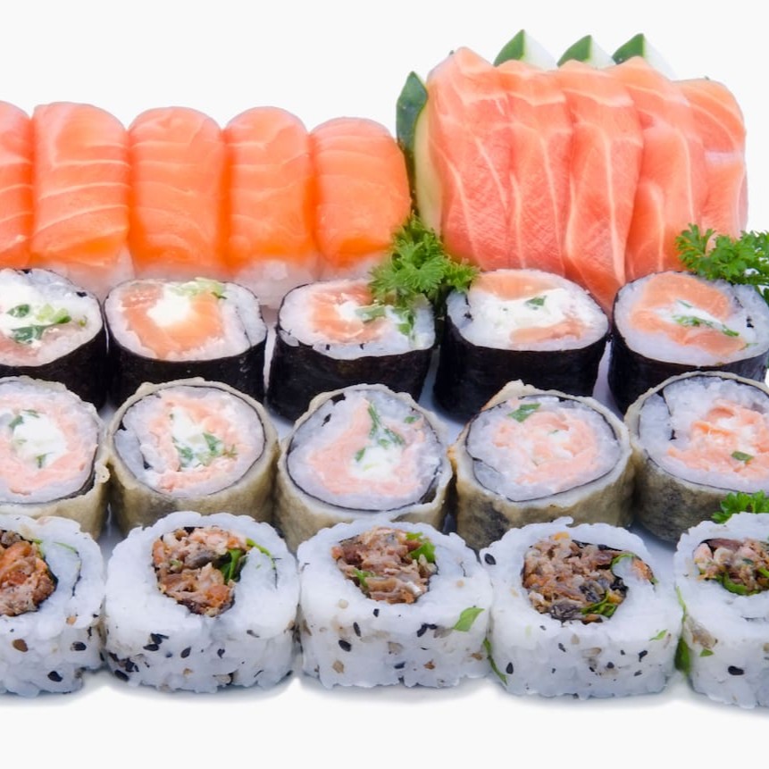 5 sashimi + 5 sushi + 5 Joy De Salmão + 5 filadélfia +5 skin + 5 hot