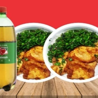 (02 Quentinha) Arroz fresquinho, Feijão delicioso, Frango milanesa, Farofa, Acompanhamentos + Guaraná Antarctica 1l.