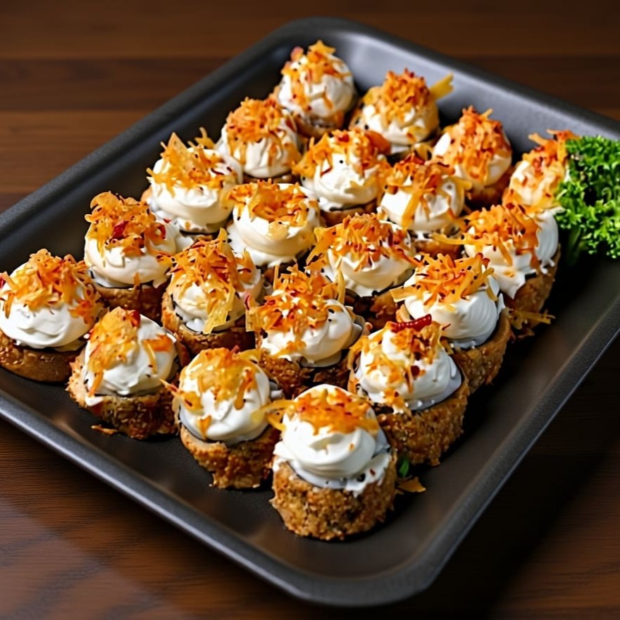 Hot Skin Filadéfia empanado na farinha panko super crocante, coberto de cream cheese e alho poró.