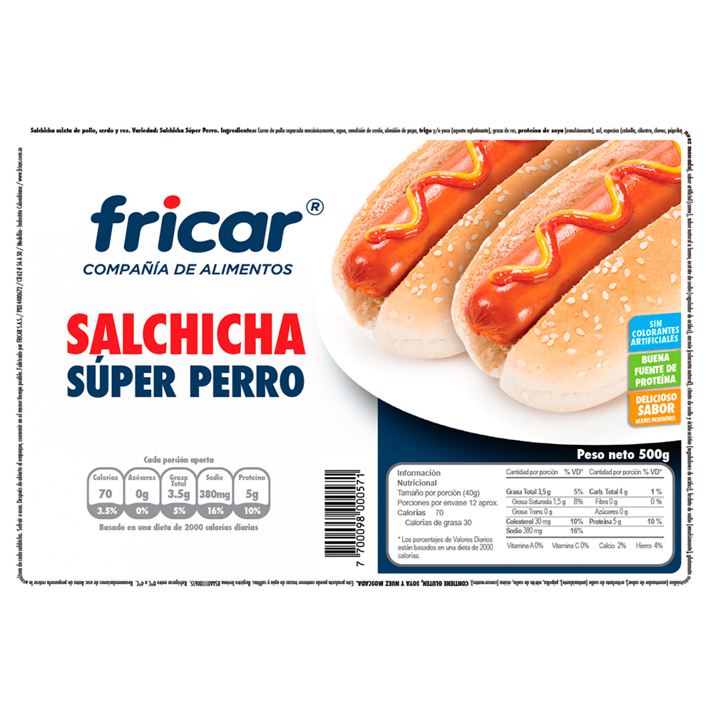 SALCHICHA FRICAR SUP/PERRO*500GR