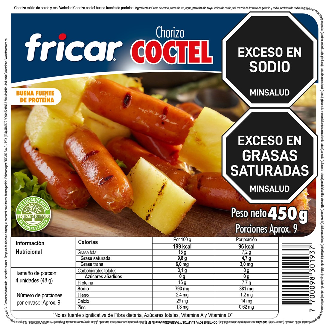 CHORIZO FRICAR COCTEL*450G