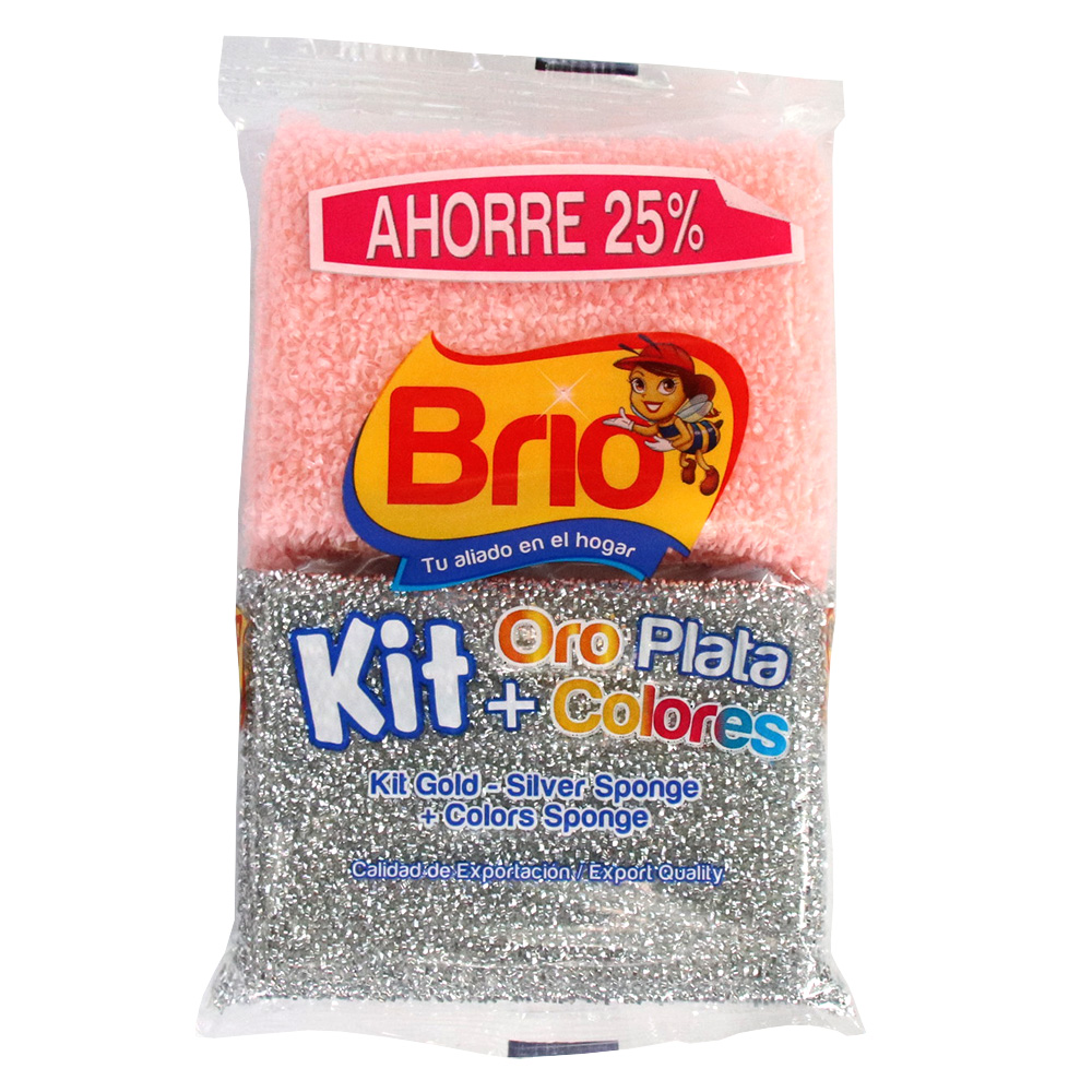 ESPONJAS BRIO KIT ORO PLATA + COLOR