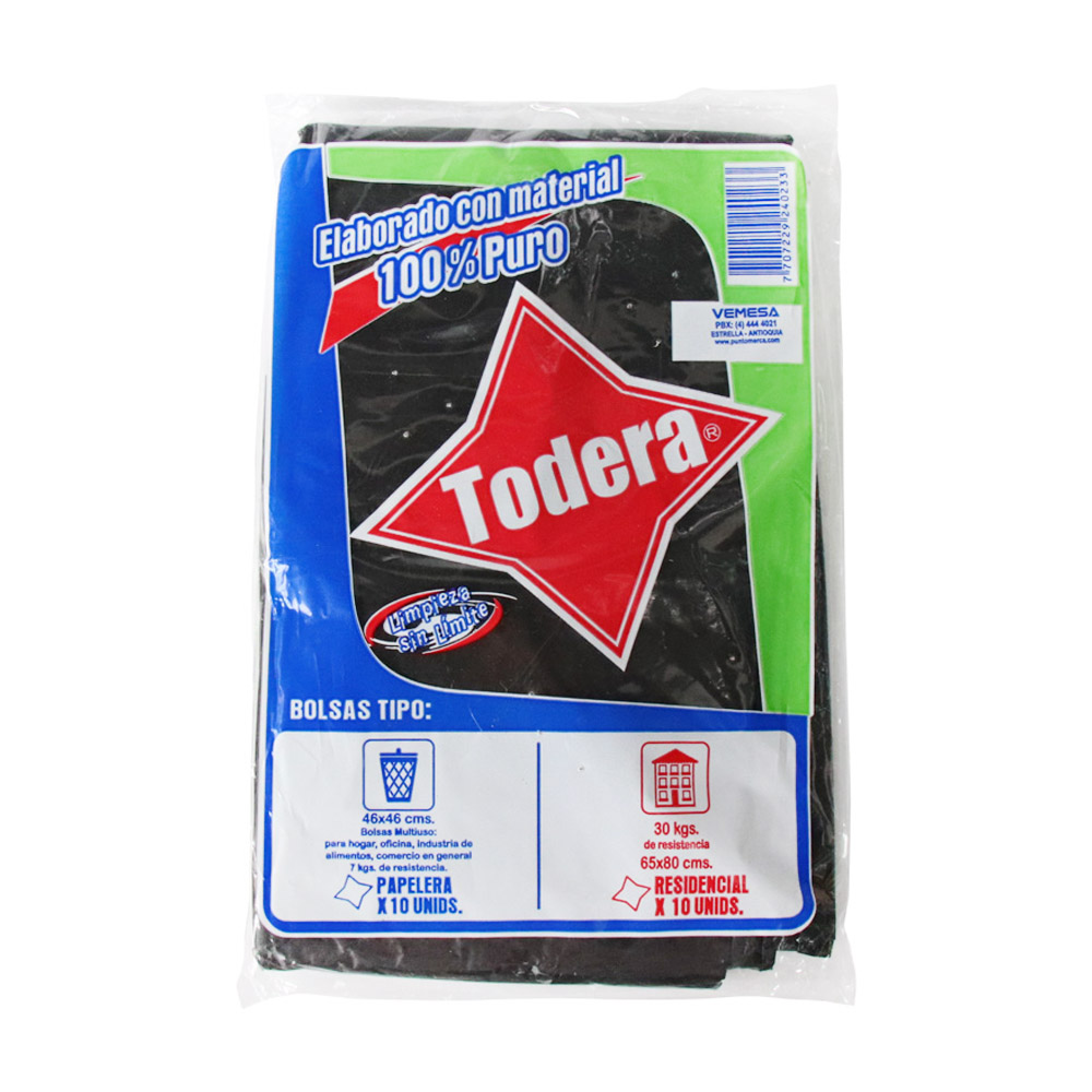 BOLSA BASURA TODERA NEGRA*46*46*10U